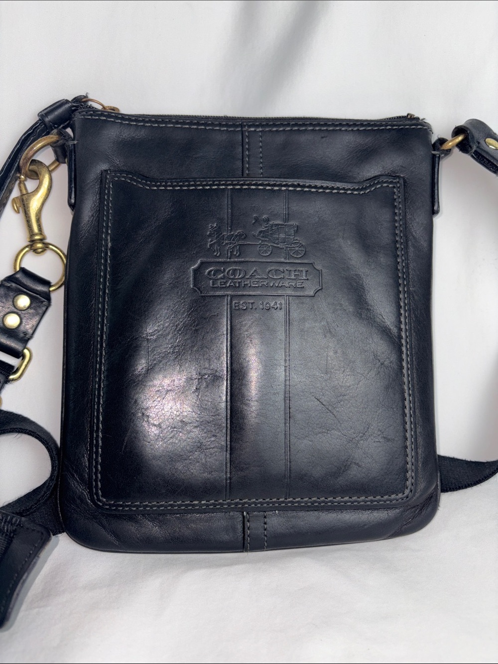 Vintage Coach Black Leather Heritage Flight Crossbody Bag 41552